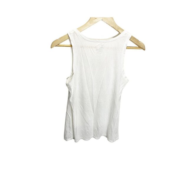 Gap Tank Top Womens Size S White Ruffle Round Neck Dressy Cotton Polyester Top - Picture 2 of 4